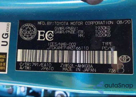 2021 Toyota Prius Prime Upgrade из США, поврежденный, VIN JTDKAMFP4M3166110